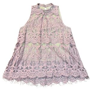 Lace Mock Neck Sleeveless Blouse Top